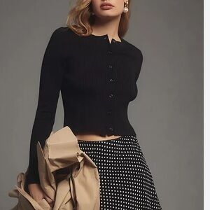 Reformation Joanne Black Ribbed Cotton Cardigan